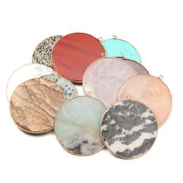 Charms Good Quality Natural Stone Pendants Round Semiprecious Necklace Pendant For Jewelry Making Size 52X55Mmcharms Drop Deli Dhsry