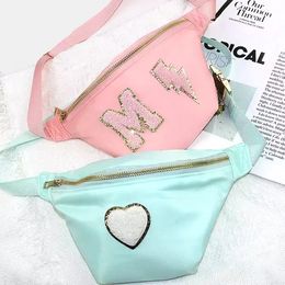 Evening Bags Stock Fanny Pack Personalised Glitter Chenille Patche Sport Running Nylon Waterproof Waist Bag 230208