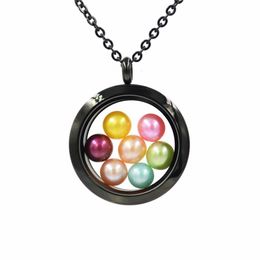 Lockets Wholesale High Quality Black Colour Stainless Steel Pearls Pendant Necklace For 67 Mm Round Aromatherapy Box Be Dhvgy