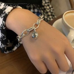 Link Chain Mewanry Silver Colour Couples Bracelet Trend Punk Hip Hop Vintage Creative Thick Chain Bells Party Jewellery Birthday Gifts G230208