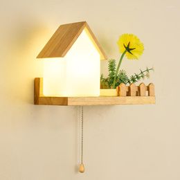 Wall Lamps Nordic Lamp Wood House Shape Decoration Led Light Japanese Living Room Dormitorio Bedroom Bedside Lights For Home Lighting