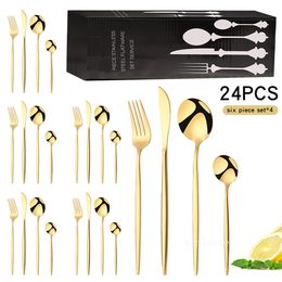 Stainless steel tableware 24piece/set Dinnerware Sets Kitchen tablewares knife/fork /spoon tableware gift setLT227