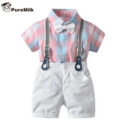 Clothing Sets PureMilk Summer born Clothes Shirt With Bow Striped Pink 4PCS Baby Boys 230209