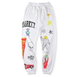 White Sweatpants Pants Doodle Men Women Hip Hop Letter Printed Leggings Unisex Joggers Drawstring Trousers