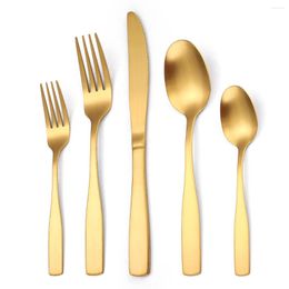 Dinnerware Sets 5Pcs Stainless Steel Matte Tableware Square Handle Knife Fork Spoon Black Western Set Five 5 Pieces