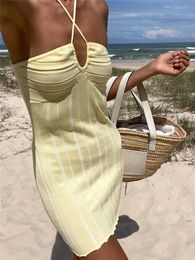 Casual Dresses Tossy Strapless Knit Mini Women Off-Shoulder Stripe Knitting Bodycon Dress Summer Beach Party Halter Club Streetwear Y2302