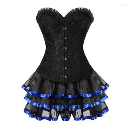 Bustiers & Corsets Steel Boned Corset Top With Tutu Skirt Sexy Overbust Steampunk Bustier Dress Halloween Costumes For Women Plus Size Black