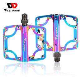 Bike Pedals WEST BIKING Bicycle Pedals 3 Bearings Colourful Ultralight Aluminium Alloy Pedal Anti-skid MTB Bike Foot Pedal Cycling Accessories 0208