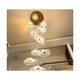 Pendant Lamps Lotus Leaf Staircase Chandelier Lamp Modern Minimalist Living Room Lighthouse El Creative Personality Led Mtihead Drop Dhytl