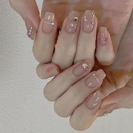 False Nails 24pcs Removeable Short Fake With Glue Nude Pink Artificial Diamond Designs Acrylic Press On