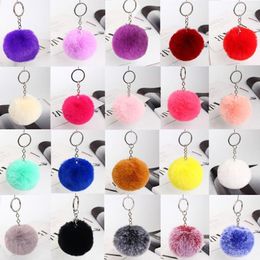 Keychains Fluffy Fur Pom Ball Pendant Cute Plush Leather Key Chain For Car Ring Keychain Bag PendantKeychainsKeychains Fier22