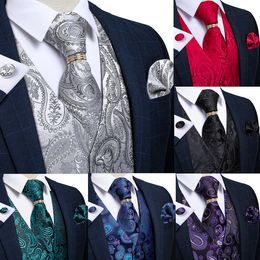 Mens Vests Men Tie Set Classic Wedding Paisley Black Gold Tuxedo Suit Formal Dress Male Waistcoat Sleeveless DiBanGu 230209