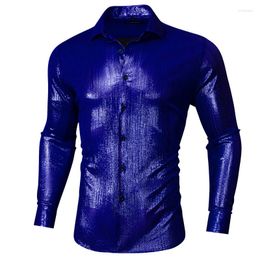 Men's Casual Shirts Royal Blue Men Shirt Formal Long Sleeve Turn-Down Collar Classic Woven Fit Party Male Wedding Designer Barry.Wang CY-700