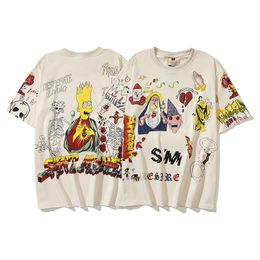 23SS Tee T Shirts Vintage Doodle Short Sleeve Print Men's Plus Tees Quality T-shirt Top