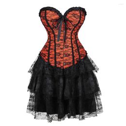 Bustiers & Corsets Sexy Corset Dresses For Women Floral With Lace Skirt Short Showgirl Dancing Costume Dress Victorian Plus Size