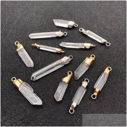 Charms Natural Stone Pendant Irregualr Crystal Column Transparent Two Hole Connector Charm For Jewellery Making Bk Diy Necklac Dhe9C