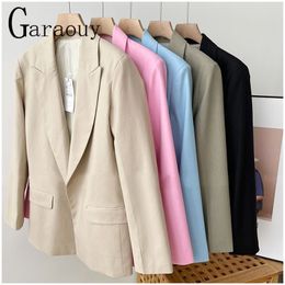 Womens Suits Blazers Garaouy Blue Long Sleeve Woman Blazer Elegant Pronounced Shoulders Office Lady Coat Female Flap Pockets Outerwear 230209