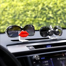 s Car Ornament Glasses Stand Frame Moustache Red Llips Holder Resin Auto Interior Dashboard Decoration Accessories Gift 0209