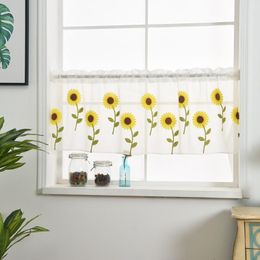 Curtain & Drapes Sunflower Leaves Sheer Tulle Window Treatment Voile Drape Valance 1 Panel Fabric Decorative Curtains Home Room Decor