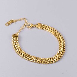 Link Chain Stainless Steel Bracelet High Quality Gold Colour Heavy Metal Texture Bracelet for Women 2022 G230208