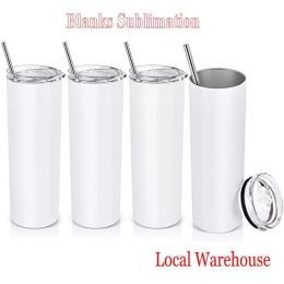 Attention STRAIGHT US Stock Mugs 20oz Sublimation White STRAIGHT Tumblers With Straw Stainless Steel Water Bottles Double Insulated Cups Mugs