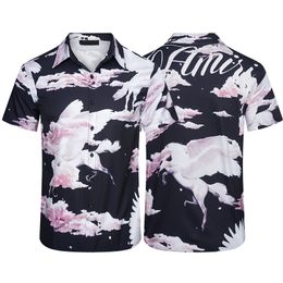2023 Luxury designer shirt Mens fashion geometric print bowling shirt Hawaiian flower casual shirt Men slim fitting short sleeve versatile T-shirt