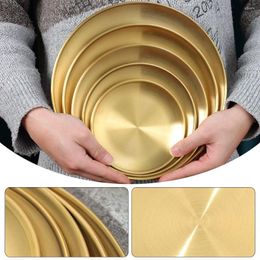 Plates 14/17/20/23/26CM Cake Dessert Tableware Gold Silver Bone Spitting Dish Metal Dining Disc Shallow Tray Round Plate