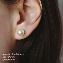 Diameter Stud Earrings Silver Plated Women Imitation Pearl Hypoallergenic Earings Jewelry