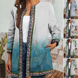 Women's Jackets Women Coat Floral Printed Jacket Retro Long Sleeve Loose Vintage Ethnic Style Cardigan Ladies Spring Outerwear Harajuku Chic