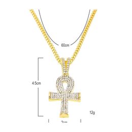 Pendant Necklaces Gold Chains Pretty Egyptian Ankh Key Of Life Beautifly With Red Ruby Cross Necklace Set Men Bling Hip Hop Jewellery Dhg04