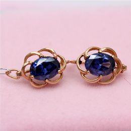 Stud Earrings 585 Purple Gold Sapphire Flower For Women14K Rose Openwork Design Elegant Charm Fashion Luxury Engagement Jewelry