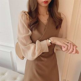 Casual Dresses Chiffon Thin Women Long Sleeve Autumn One Piece New Fake Two Korean Business Chic Office Ladies Vestido Feminino Y2302