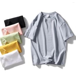 Men's T Shirts Summer Cotton High Gramme Weight Couples Casual Large Size Bottoming Shirt Loose Round Neck Solid Colour Pullover Short Sleeve