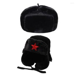 Berets 449B Russian Hat Ushanka Plush Caps Windproof Warm Earflap Bomber For Skiing Camping Hiking Biking