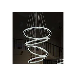 Chandeliers Nordic Chandelier Light Fixture Modern Luxury Diamond K9 Crystal Rings Hanging Lamp 5 Circle Chrome Indoor Lighting Drop Dhtzf