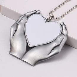 Bag Parts Sublimation DIY White Blank Memorial Heart In Hands Car Hanger with Chains For Custom Memory Gifts