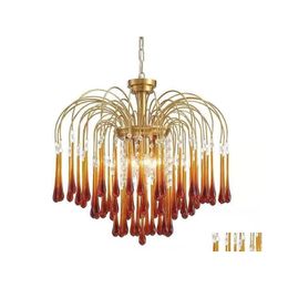 Chandeliers Classic Led Designer Creative Amber Water Drop Glass Lampshade Vintage Art Decor Lighting Fixture Ac 90260V Delivery Lig Dhdhe