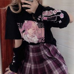 Women's T-Shirt Japanese Anime Print Graphic Women Summer Goth Top Mujer Split Sleeves Girl Y2k Clothes Aesthetic Harajuku Kawaii Tees Y2302
