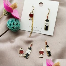 Charms 10Pcs Red Wine Bottle Glass Goblet Enamel Pendant Earring Diy Fashion Zinc Alloy For Jewellery Making Accessory Drop Deli Dhf4W