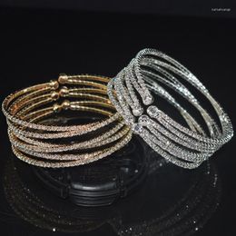 Bangle Luxury Crystal Bangles Gold Silver Plated Rhinestone Cross Cuff Bracelets For Women & Wedding Bridal Jewellery