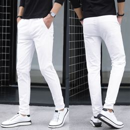 Mens Pants Pure White Slim Fit Business for Men Suit Ankle Length Summer Autumn Formal Leisure Trousers L79 230209