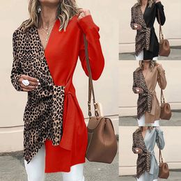 Women's Suits & Blazers Spring Autumn Jacket Temperament V-neck Leopard Printing Colour Matching Suit Loose Fitting Blazer Office