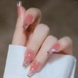 False Nails 24pcs Nail Art Tips Pink Rose Camellia Haze Blue Love Chain Crystal French Glitter Fake