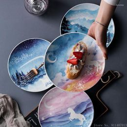 Plates 1pc/Starry Sky Series Ceramic Dinner Plate Afternoon Tea Outdoor Party Pasta Steak Family Restaurant Supplies