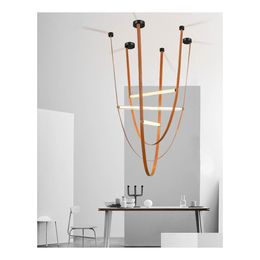 Pendant Lamps Postmodern Art Leather Lamp Long Glas Living Room Duplex Villa Stairwell Hanging Creativity Dining Led Chandelier Drop Dhi2U