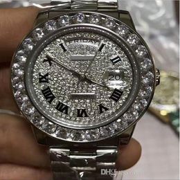 Top Quality Luxury 18K White Gold 41MM Diamond Dial Bigger Diamond Bezel Watch Automatic Men's Watch248S