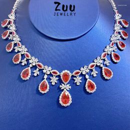 Chains 2023 Classic 925 Sterling Silver Pear Cut Ruby High Carbon Diamond Anniversary Pendant Necklace Exquisite Jewelry Gifts