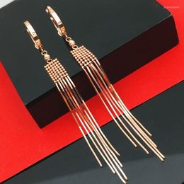 Dangle Earrings 585 Purple Gold Plated 14k Rose Soft Chain Fringe Bead Drop For Women Classic Wedding Jewelry Girlfriend