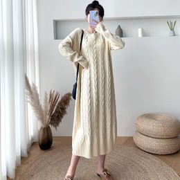 Maternity Dresses Winter Thick Warm Twist Knitted Long Sweaters Loose Dress Clothes For Pregnant Women Casual Pregnancy