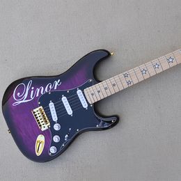 6 Strings Purple Electric Guitar with Flame Maple Veneer Maple Fretboard SSS Pickups Customizable